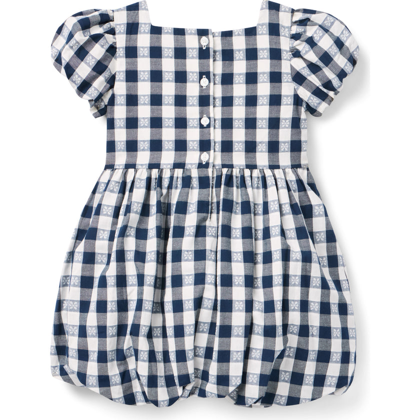 Gingham Bubble Skirt Dress, Navy Blue