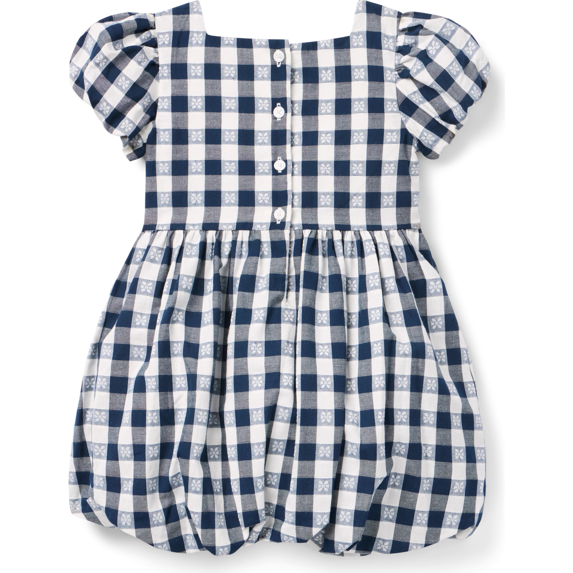 Gingham Bubble Skirt Dress, Navy Blue