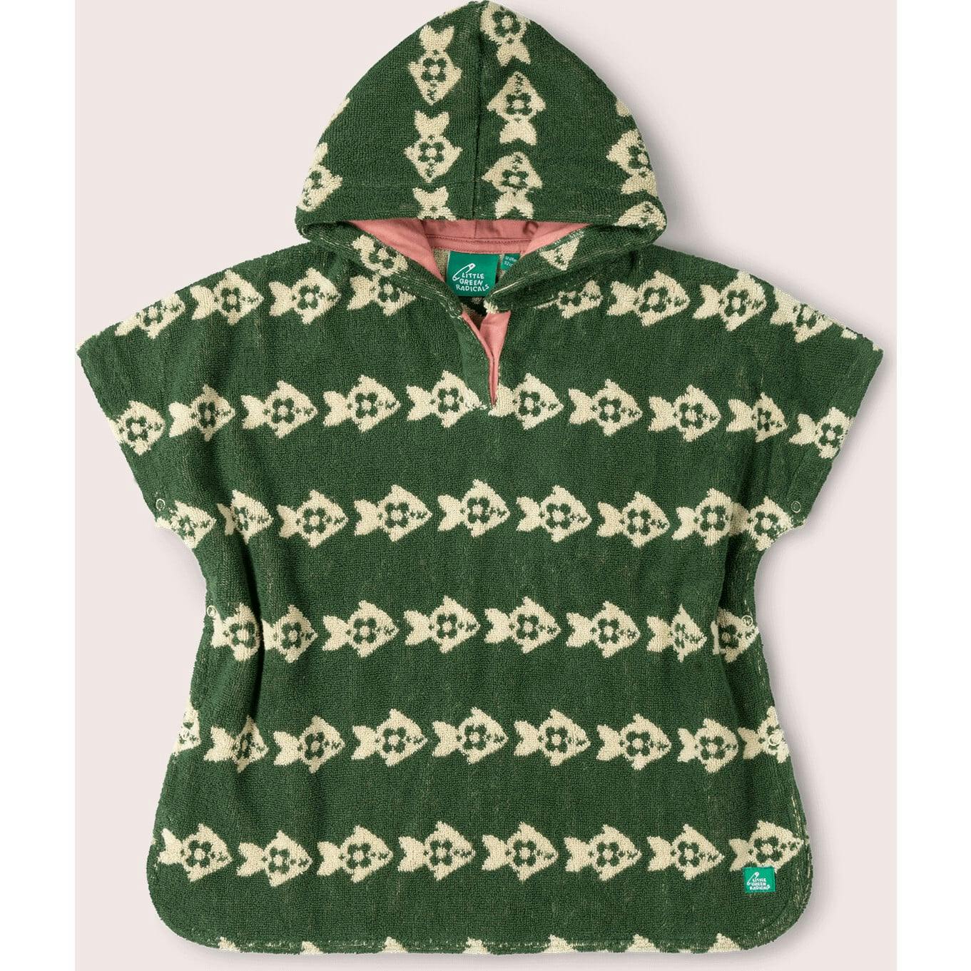 Swimming Fish Baby Towel Poncho, Green