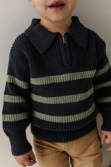 Boys Striped Zip Up Sweater in Evergreen Stripe