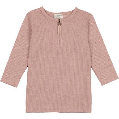 Soft Ribbed 3-Quarter Sleeve Zipped Henley Shirt