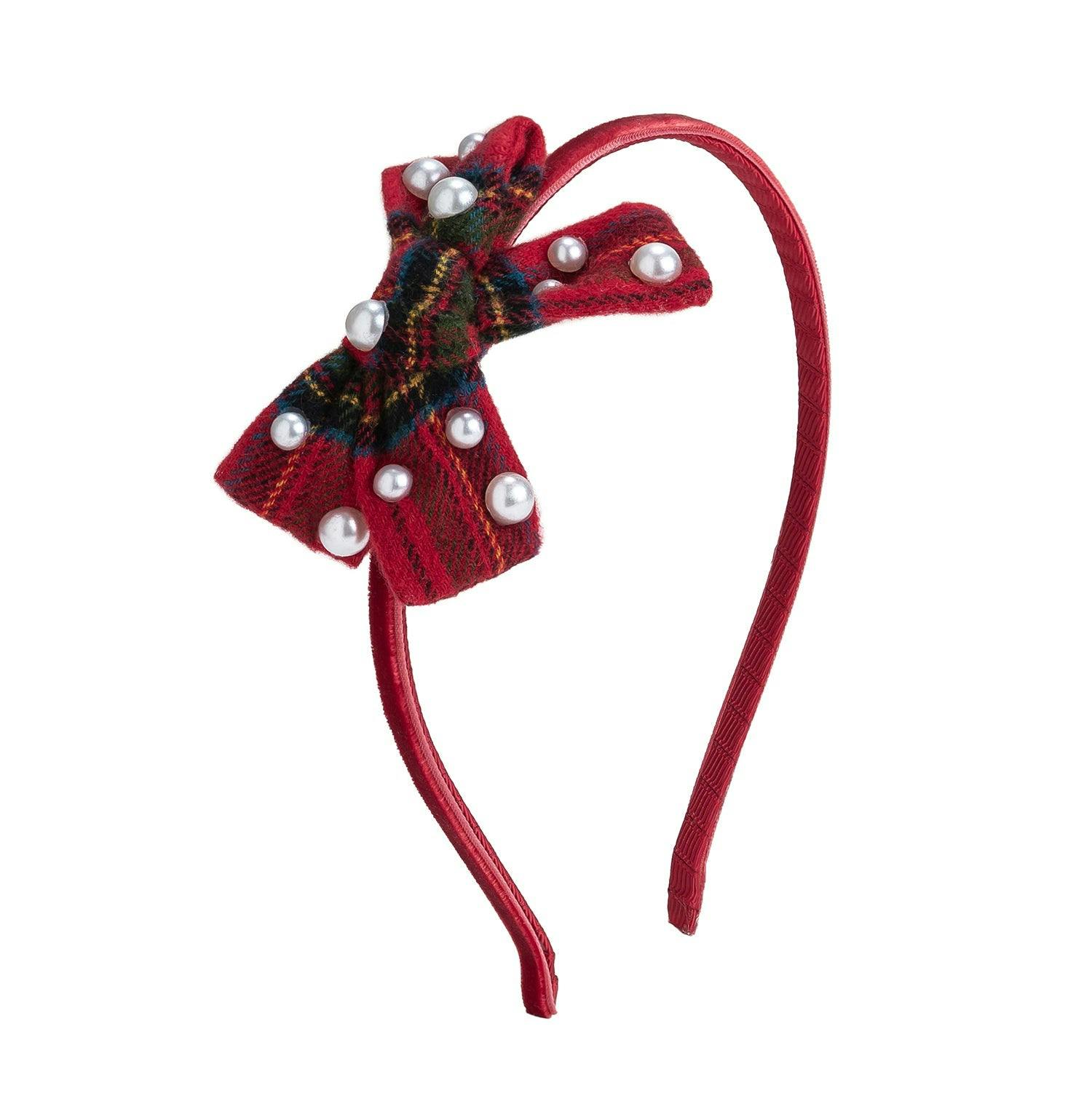 Christmas Tartan Pearl Bow Headband