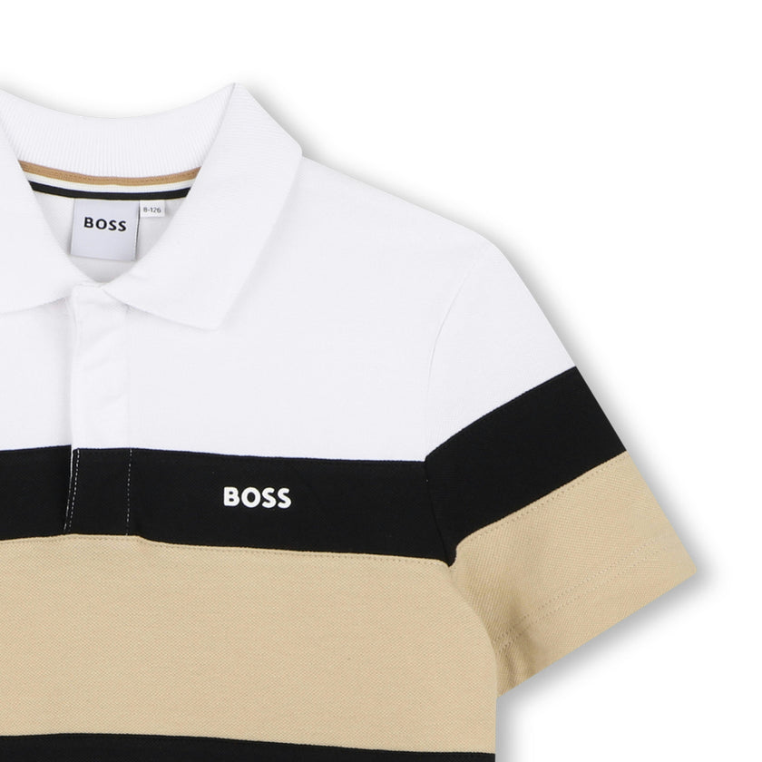 Black & Beige Striped Polo Set