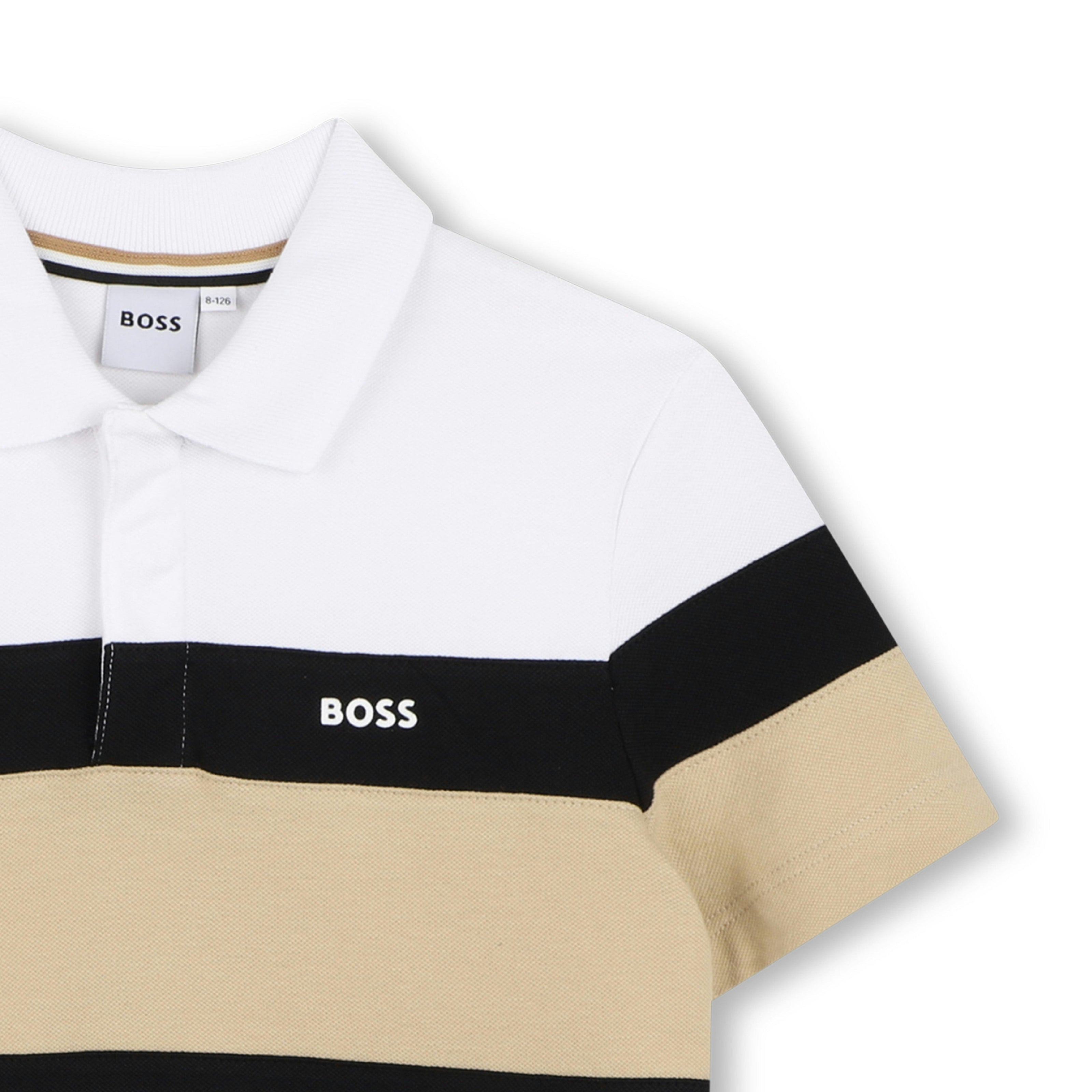 Black & Beige Striped Polo Set