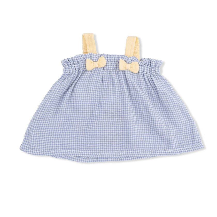 Micro Gingham Blue Blizzard - Top with Bows and Ruffle Leg Bloomer
