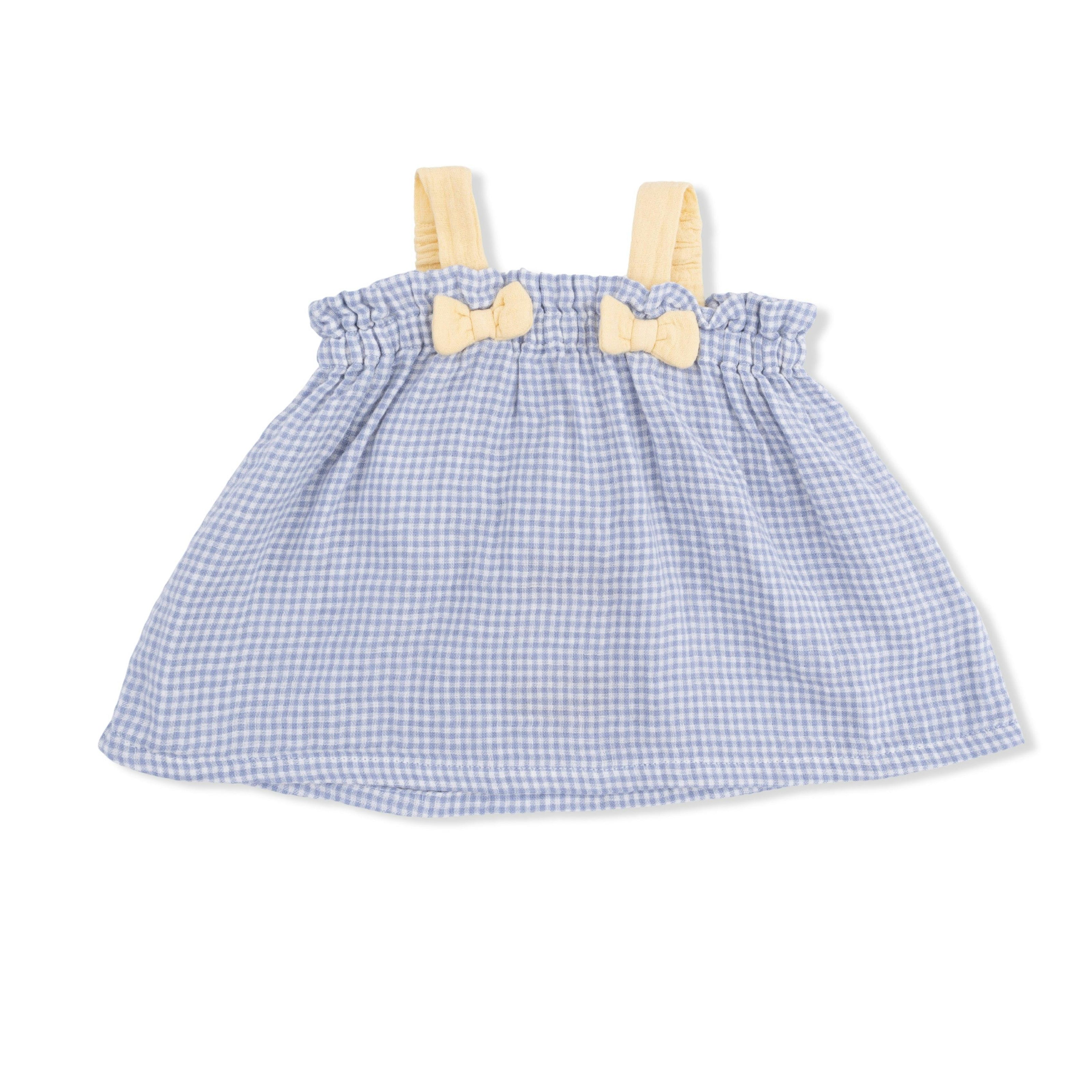 Micro Gingham Blue Blizzard - Top with Bows and Ruffle Leg Bloomer