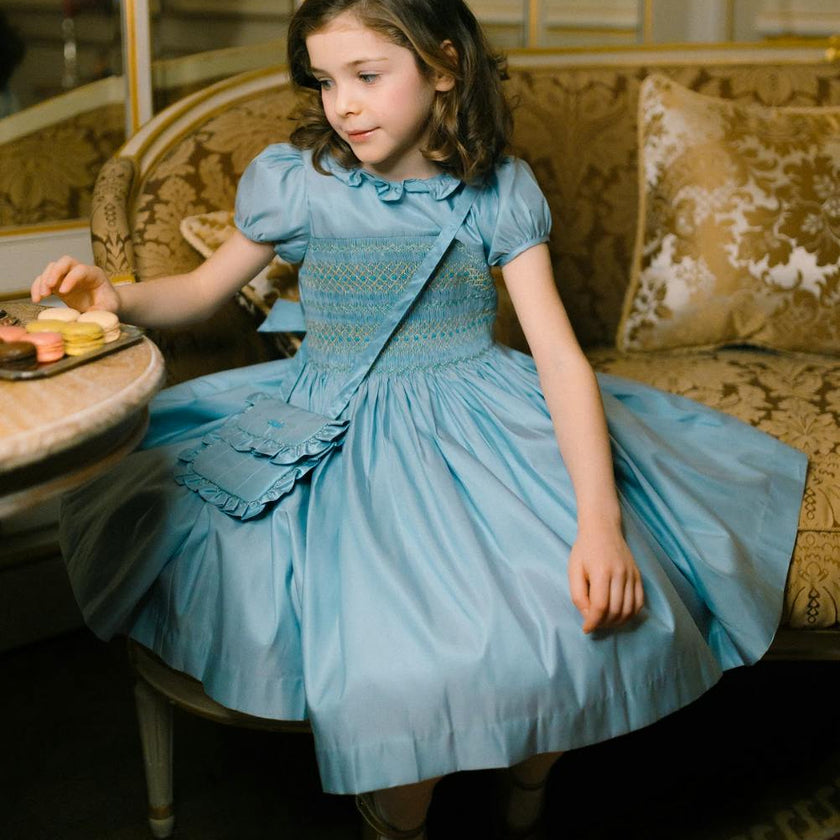Astrid Blue Taffeta Smocked Girl Dress