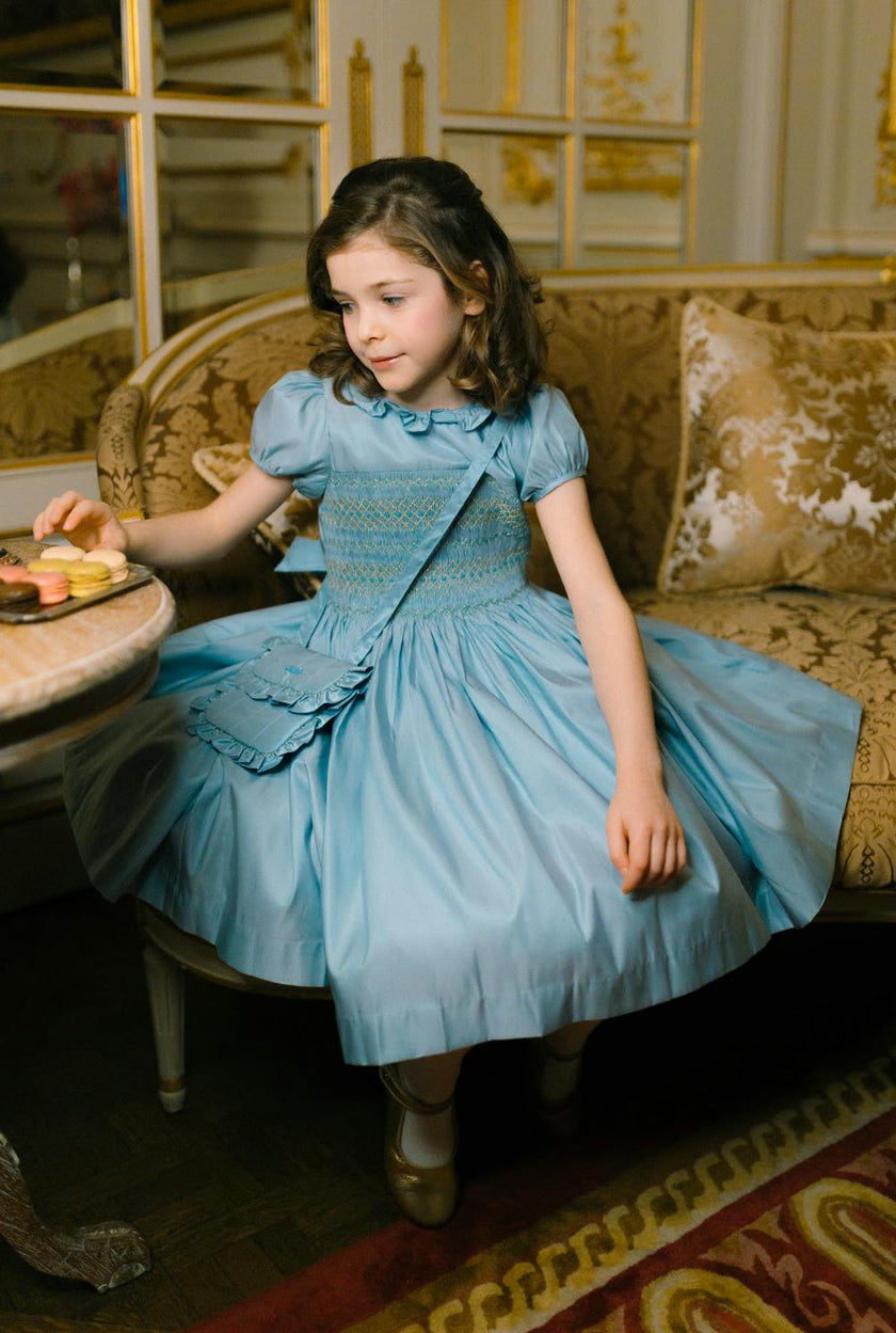 Astrid Blue Taffeta Smocked Girl Dress