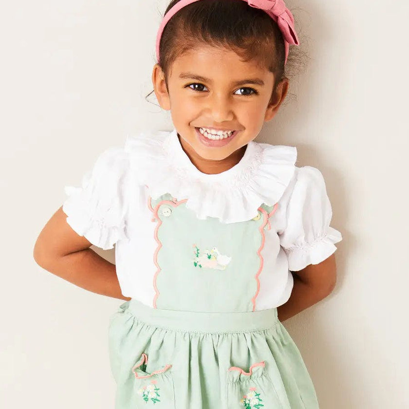 Duck Embroidered Scallop Detail Skirt With Braces in Green (18mths-6yrs)