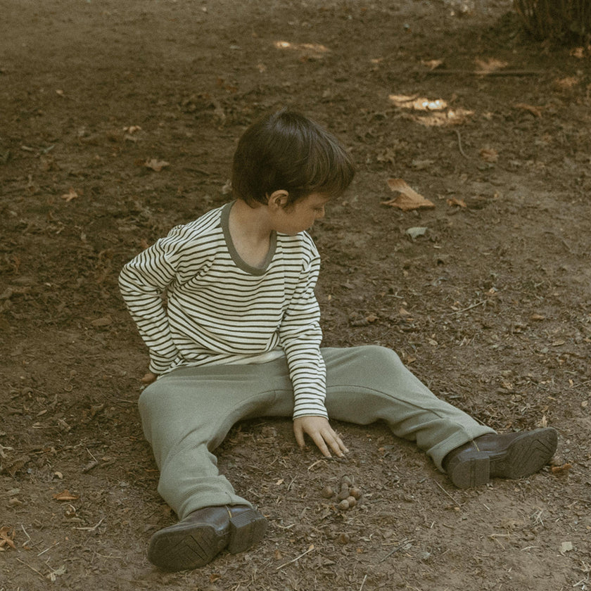 Organic Tee & Foldover Pants Set - Olive Stripes