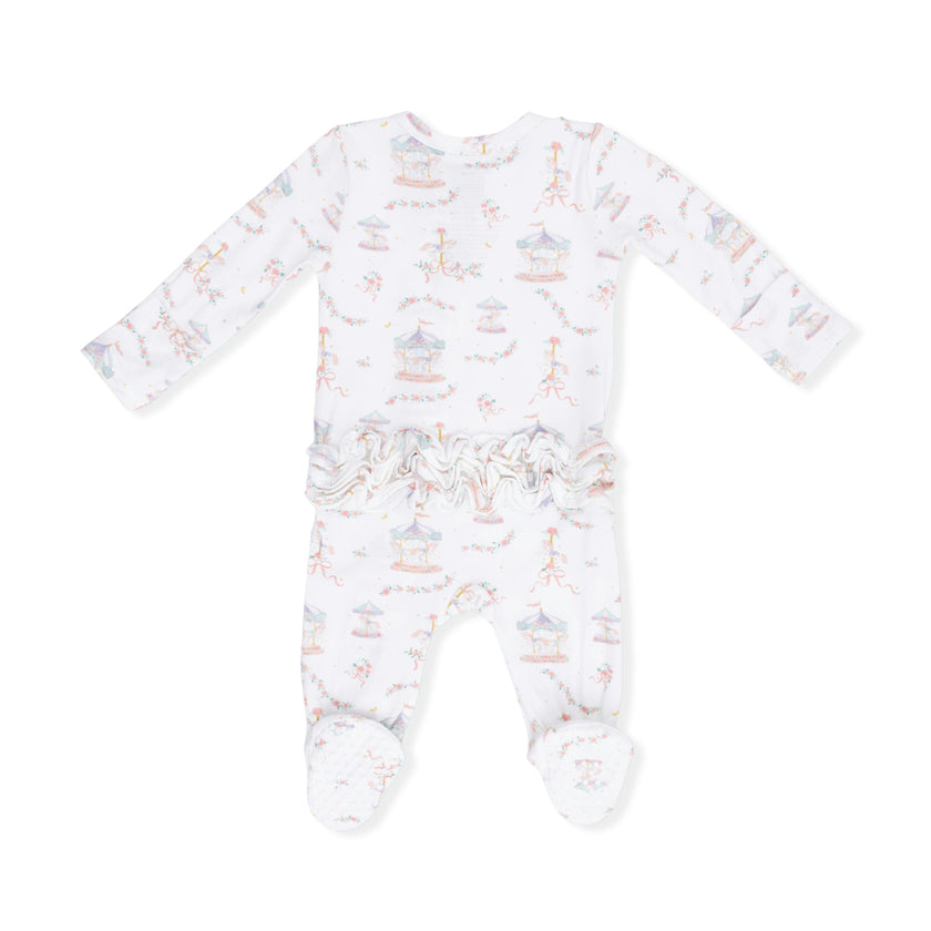 Carousel with Bows - 2 Way Ruffle Back Zipper Footie