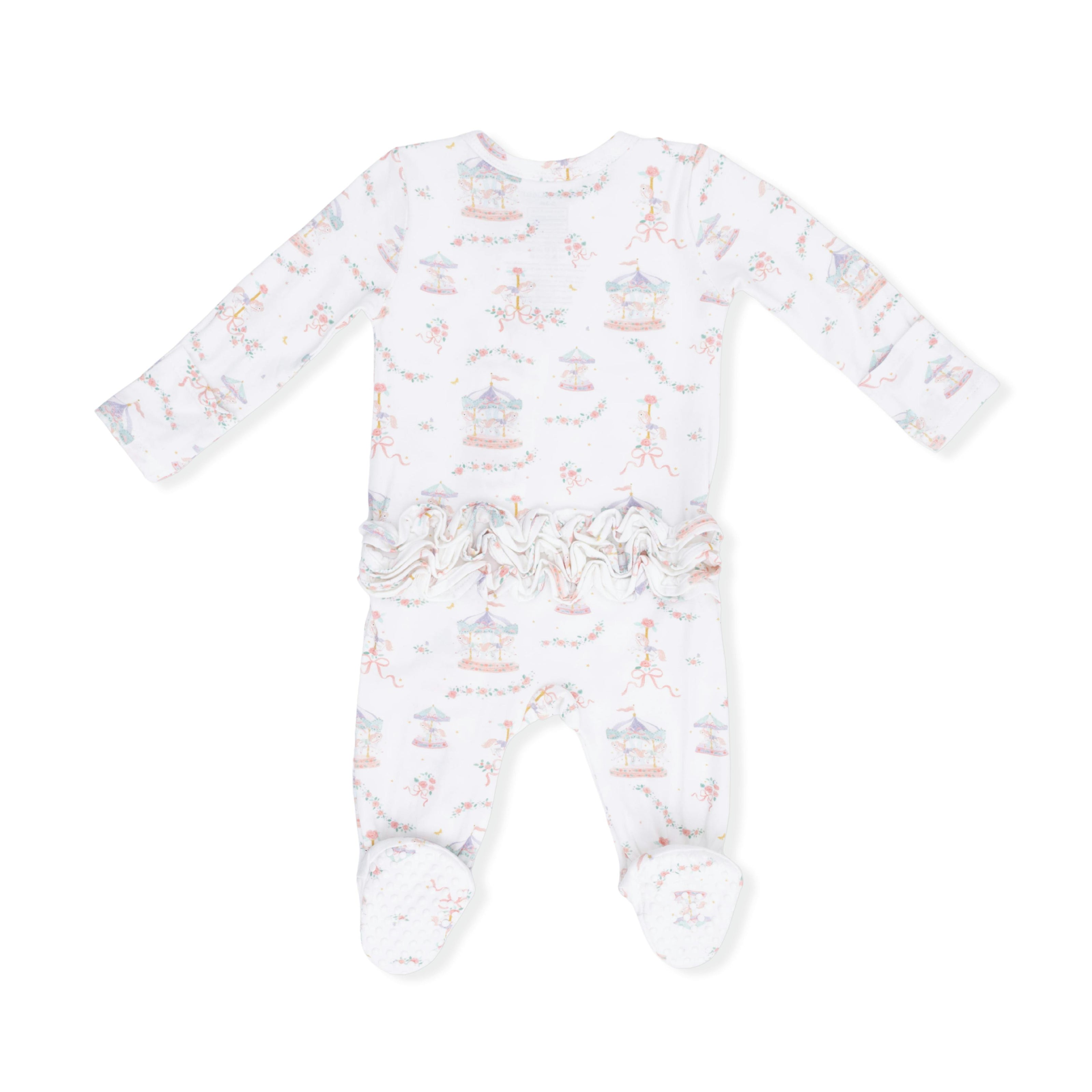 Carousel with Bows - 2 Way Ruffle Back Zipper Footie