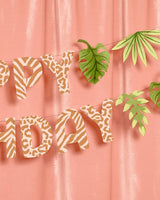 Safari Birthday Banner - animal print + leaf icons