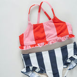 Girls Joy Bikini - Wide Pink and Red Stripe
