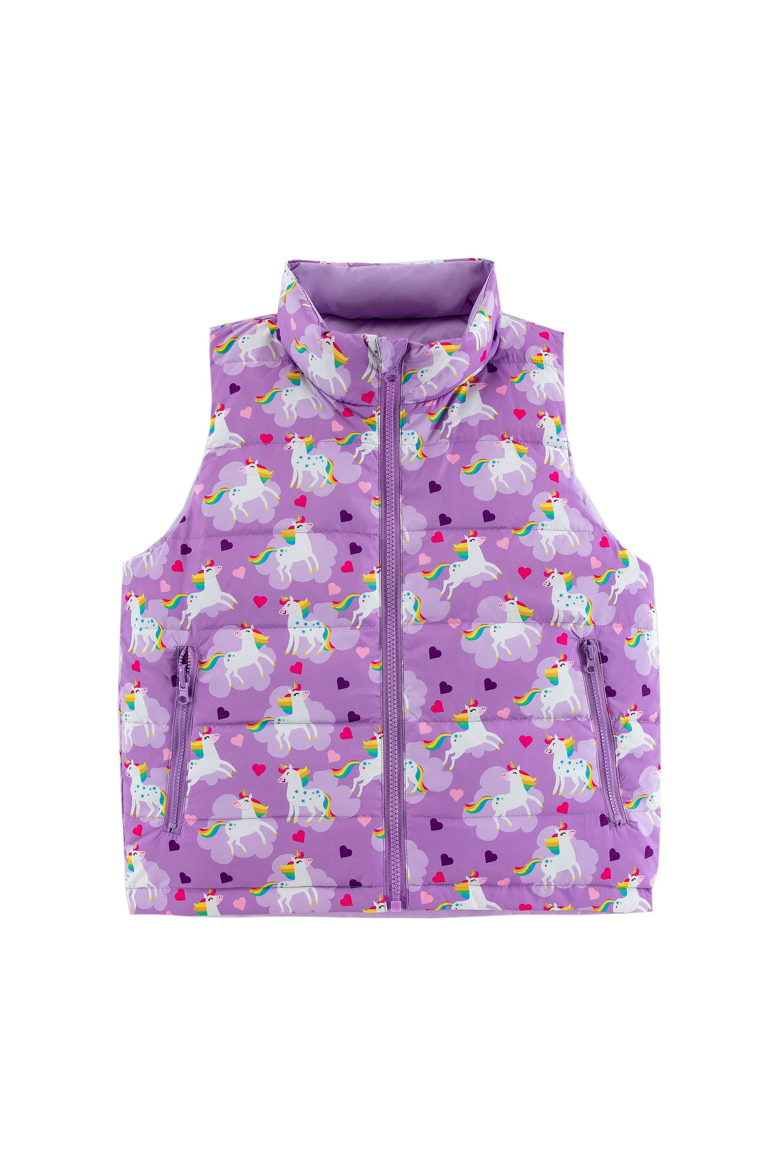 Casey Reversible Lightweight Down Puffer Vest, Flying Unicorn