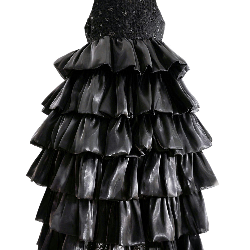 Black Ruffle Tiered Gala Dress