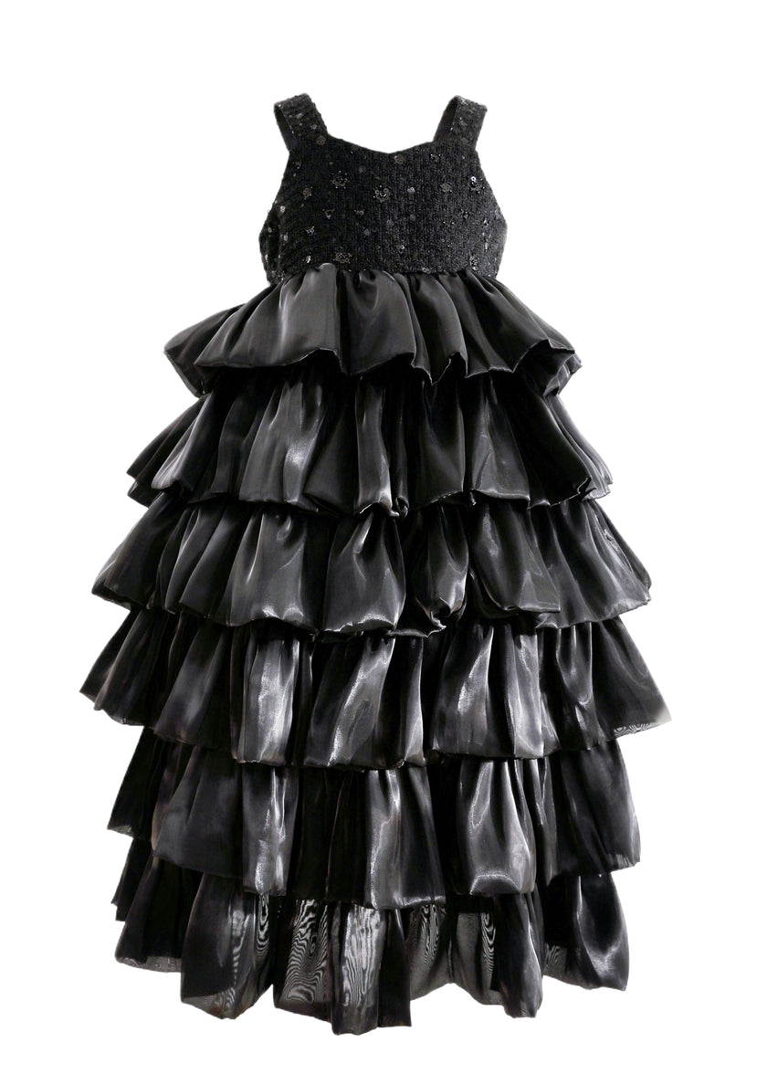 Black Ruffle Tiered Gala Dress