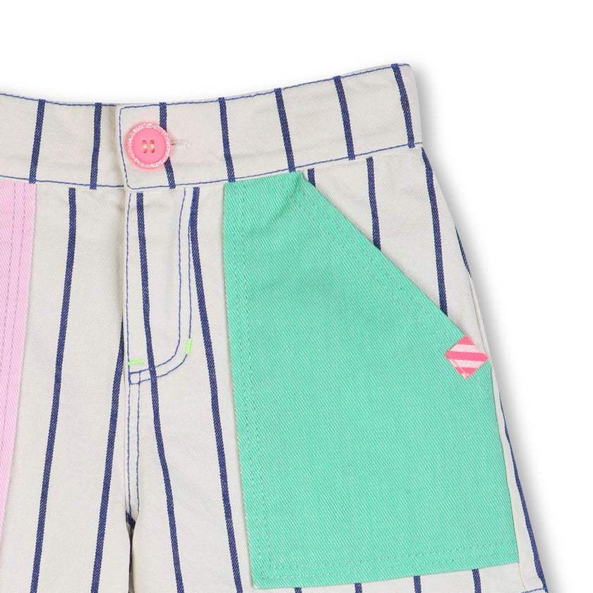 Cream Stripe Shorts with Color Pockets