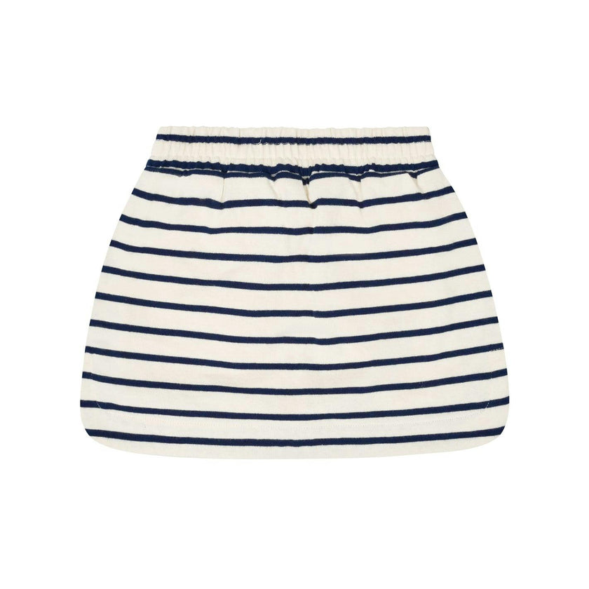 girls cream and navy stripe skirt with shorts