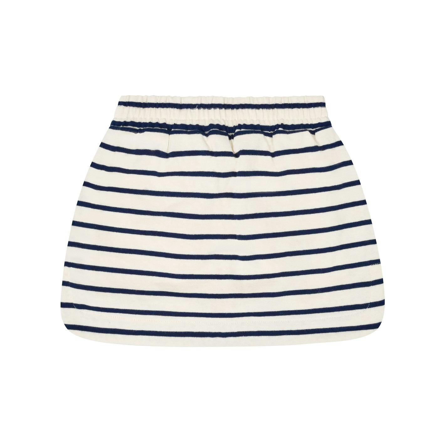 girls cream and navy stripe skirt with shorts
