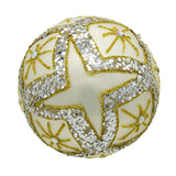 Kurt Adler 80MM Glass Silver Balls With Gold & Silver Criss-Cross Glitter Design Set, 6-Pieces