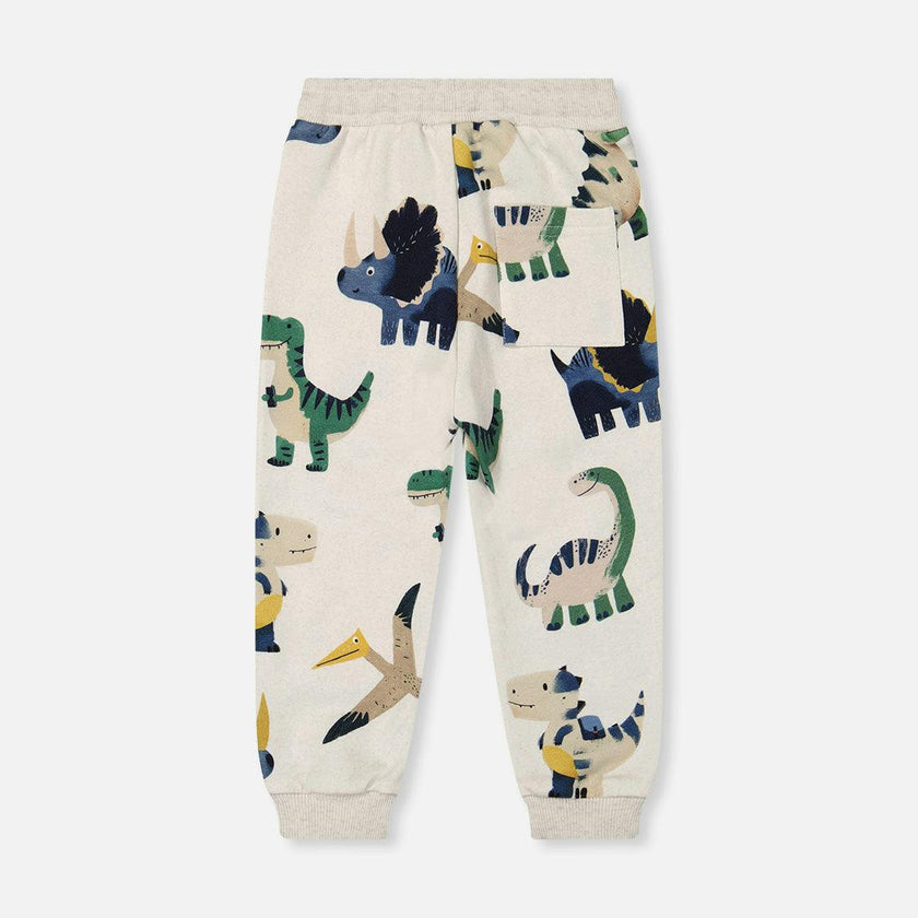 Fleece Sweatpants Beige Dinosaur Print