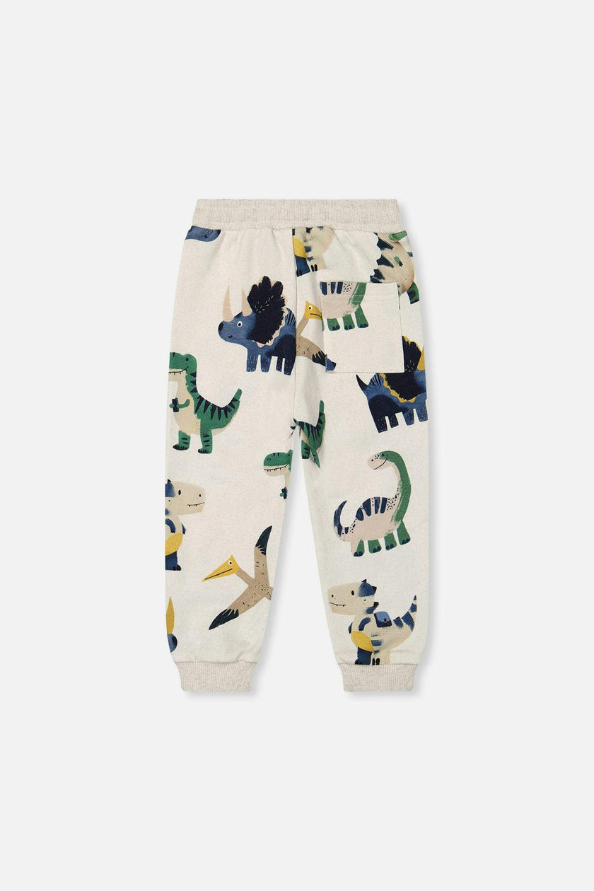 Fleece Sweatpants Beige Dinosaur Print