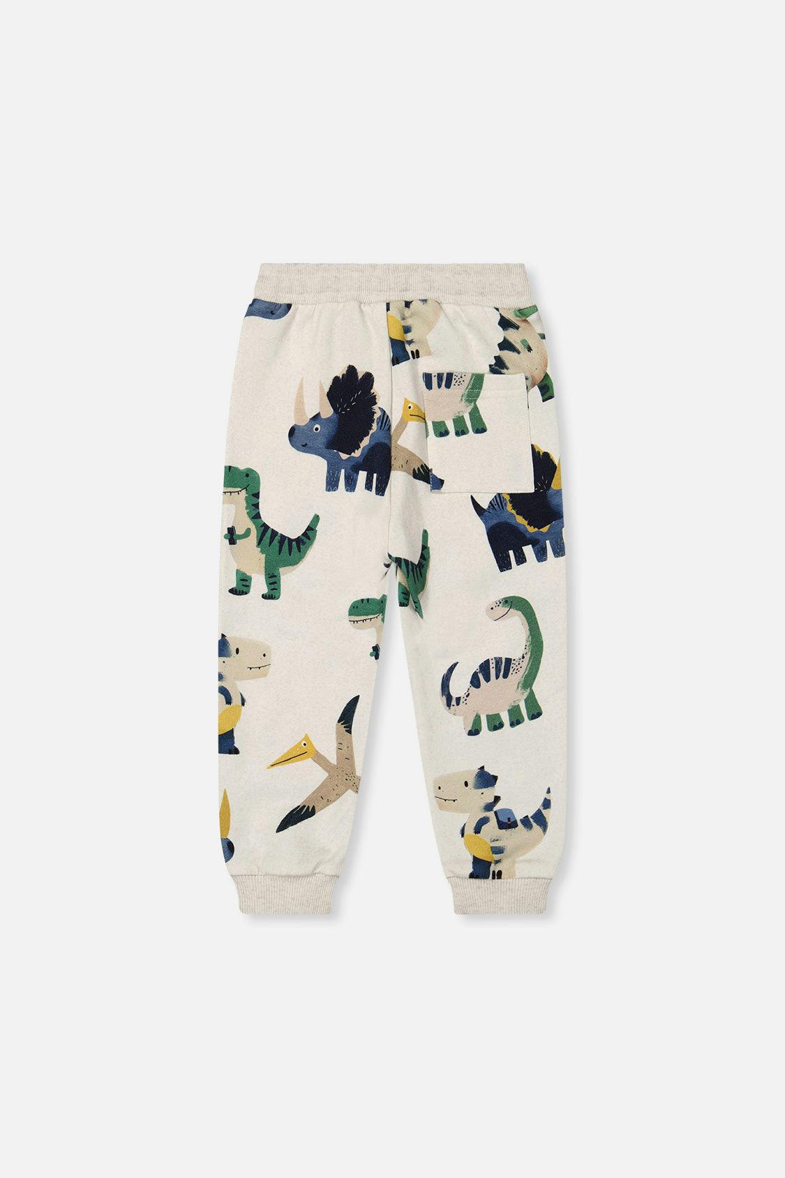Fleece Sweatpants Beige Dinosaur Print