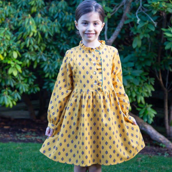 Girls All-Over Print Front Ruffle Long Sleeve Dress