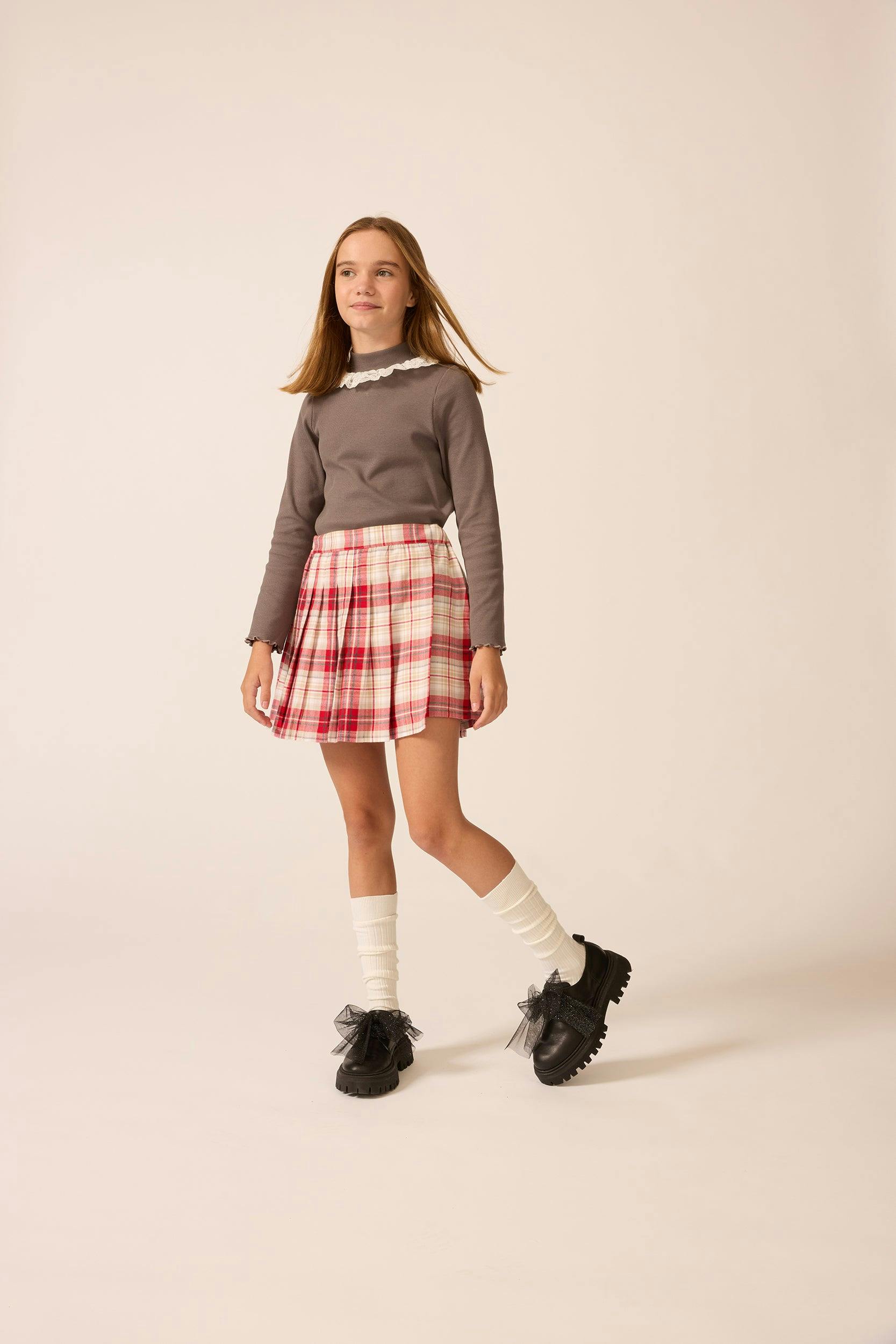 Ribbed Mock Neck with Lace Collar in Midnight Slate