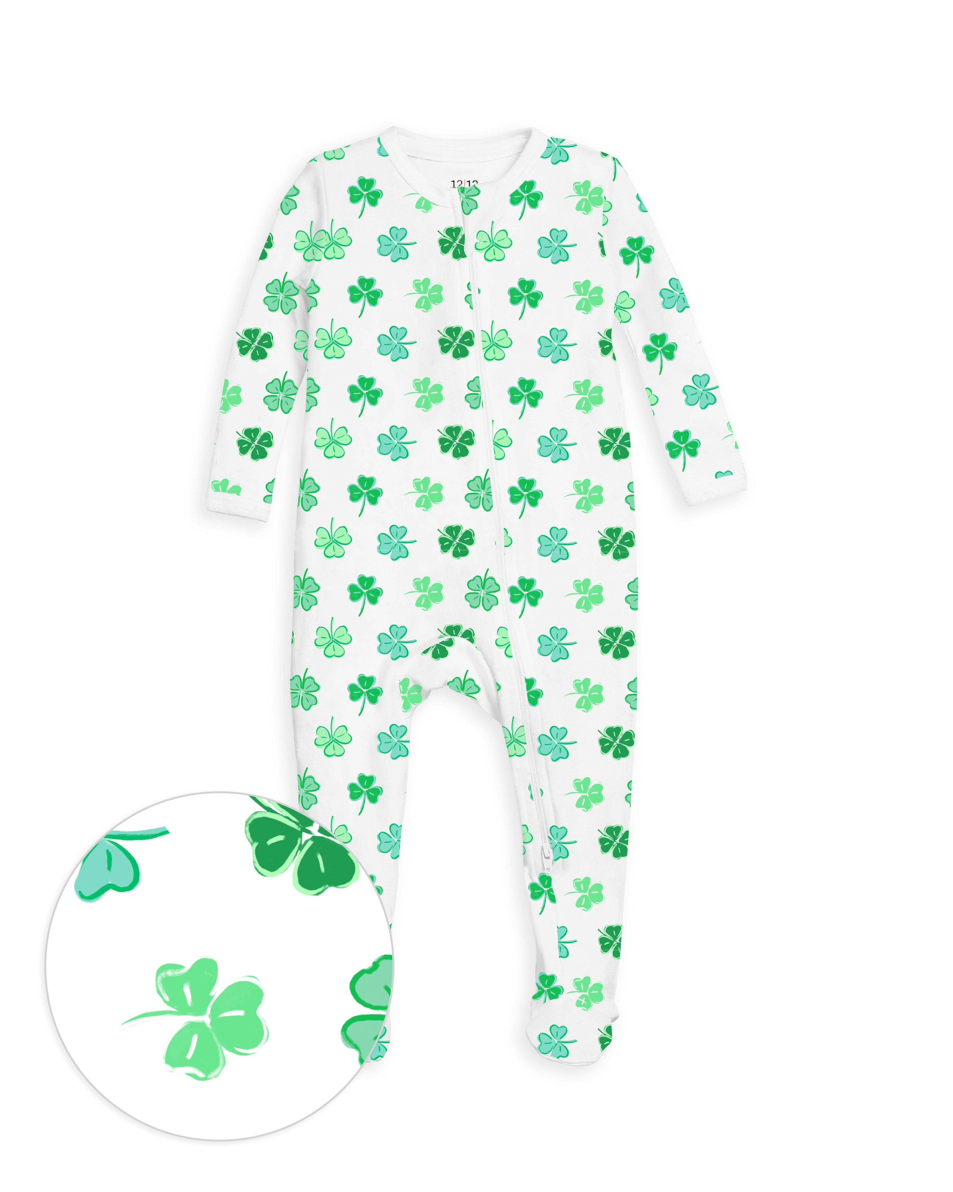 The Organic Zipper Footie [Shamrocks]