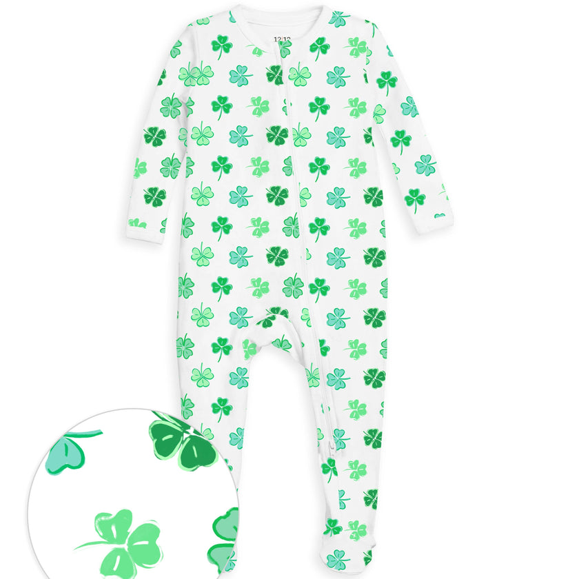 The Organic Zipper Footie [Shamrocks]