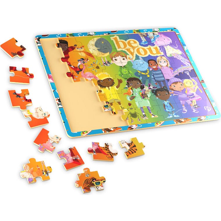 Be You Rainbow Kicks Puzzle 48-Piece FSC® Wooden Tray Puzzle