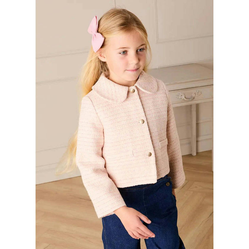Brighton Boucle Tweed Peter Pan Collar Pocket Detail Jacket in Pink (4-12yrs)