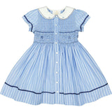 Riviera Blue Stripe Short Sleeve Smocked Dress