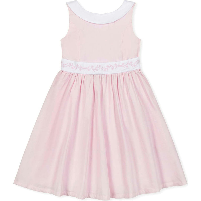 Organic Round Collar Sateen Party Dress with Embroidered Sash