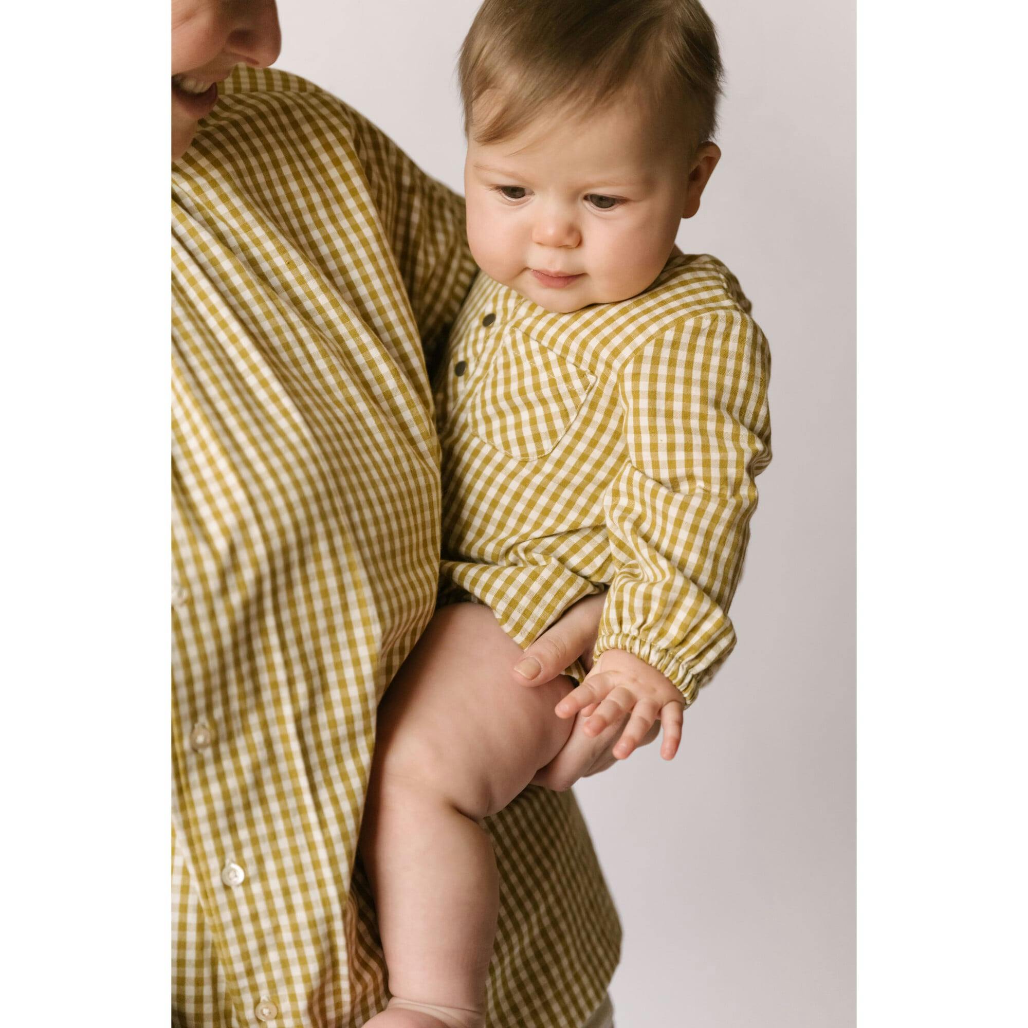 Dijon Gingham Long Sleeve One-Piece, Yellow