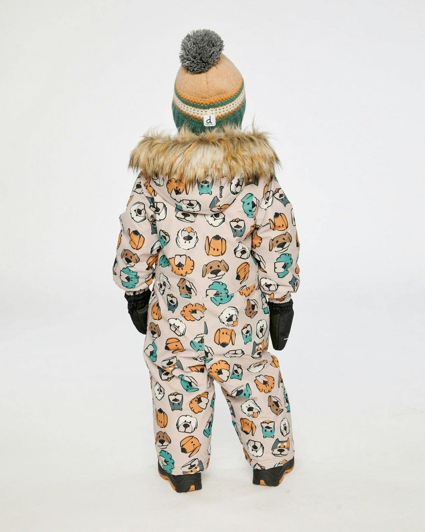 Baby One Piece Snowsuit Adapted For Car Seats Beige Dog Print