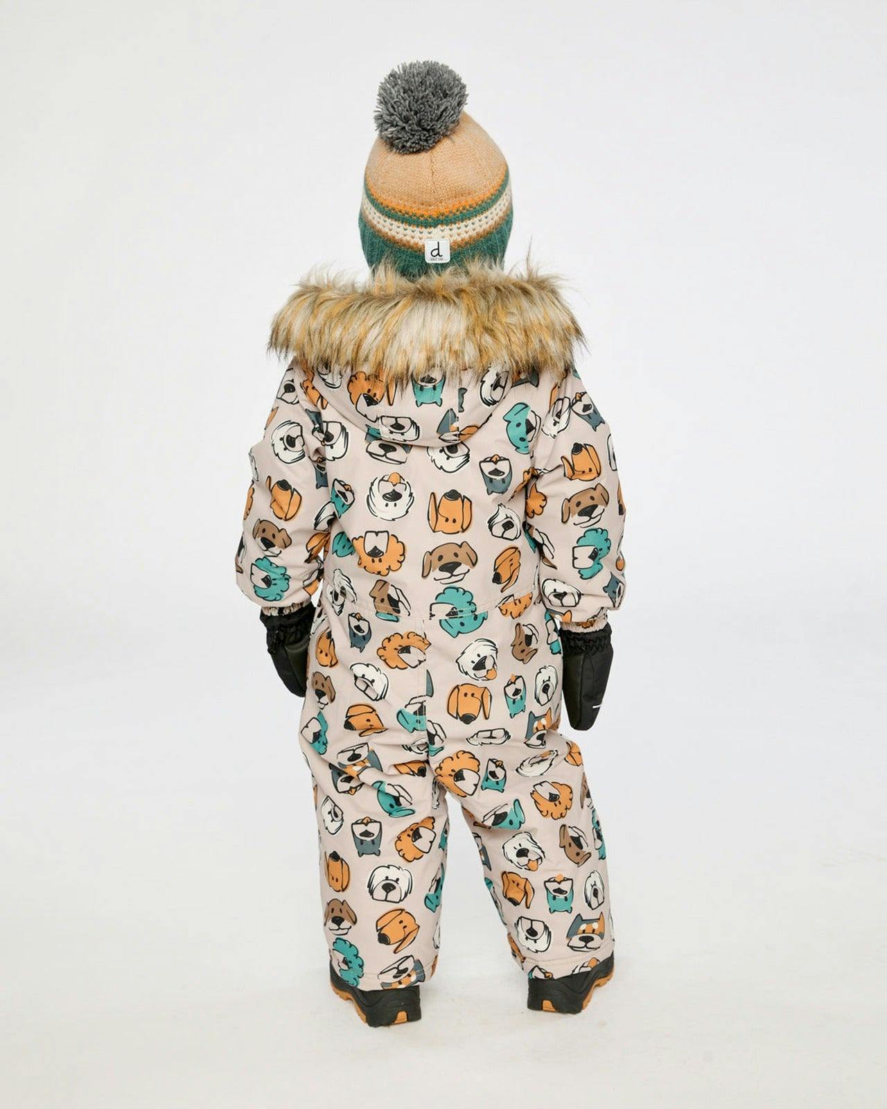 Baby One Piece Snowsuit Adapted For Car Seats Beige Dog Print