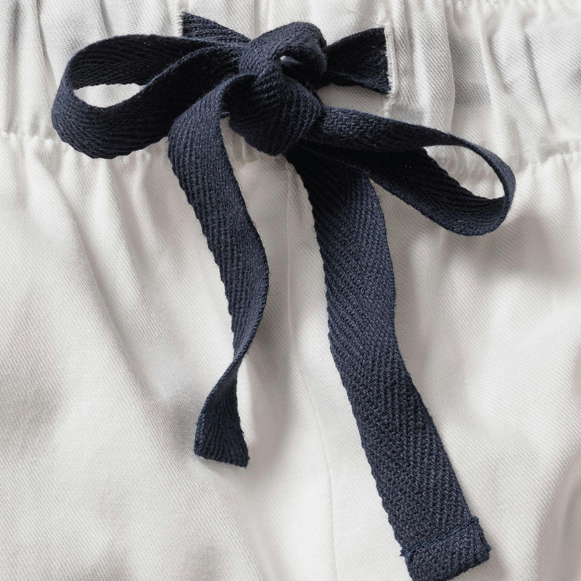 Men's Twill Pajama Short Set in White with Navy Piping
