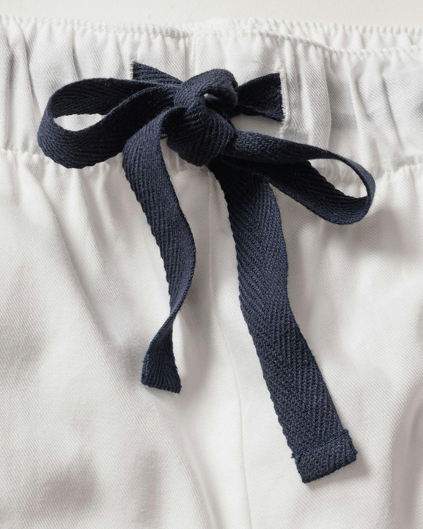 Men's Twill Pajama Short Set in White with Navy Piping