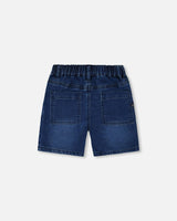 French Terry Navy Blue Denim Shorts
