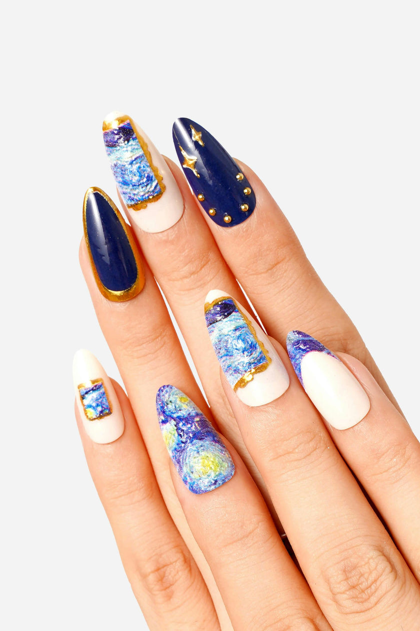 VAN GOGH THE STARRY NIGHT - ALMOND PRESS-ON NAILS