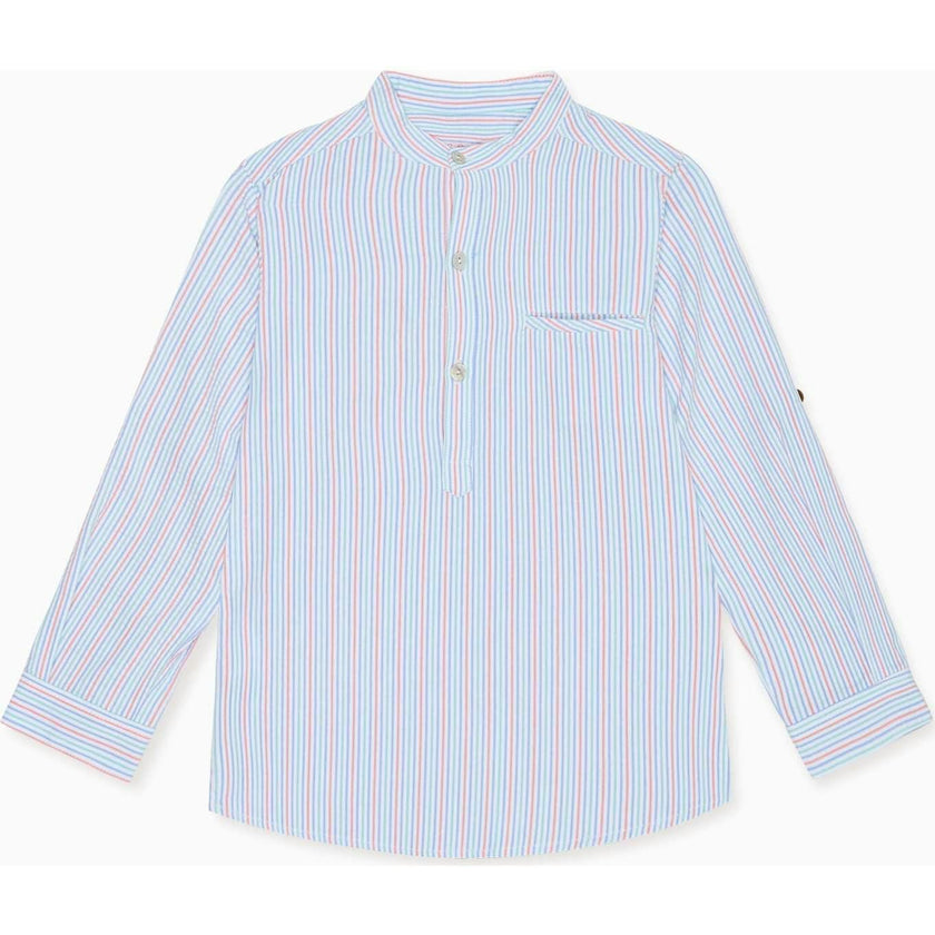 Coral Stripe Mateo Long Sleeve Boy Shirt