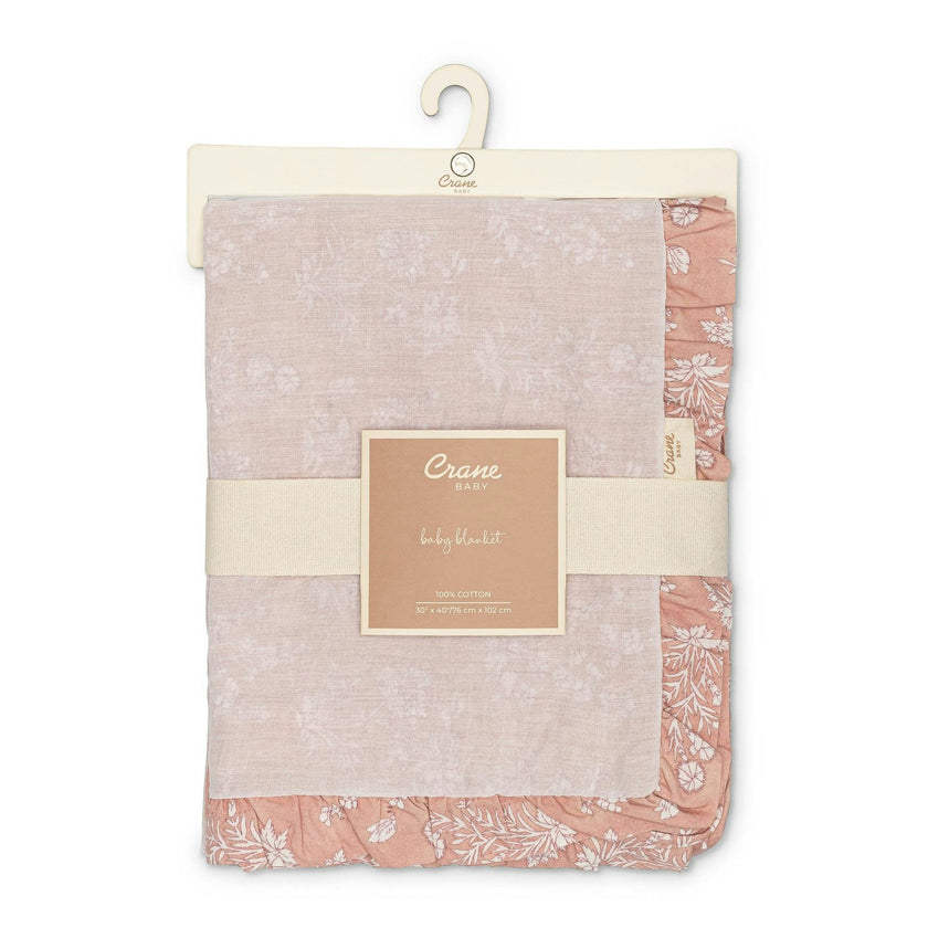 Violet Floral Cotton Muslin Baby Blanket with Ruffle Trim