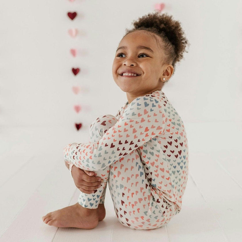 Girls Long Sleeve Lounge Set in Rainbow Hearts