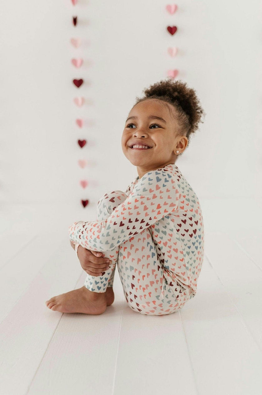 Girls Long Sleeve Lounge Set in Rainbow Hearts