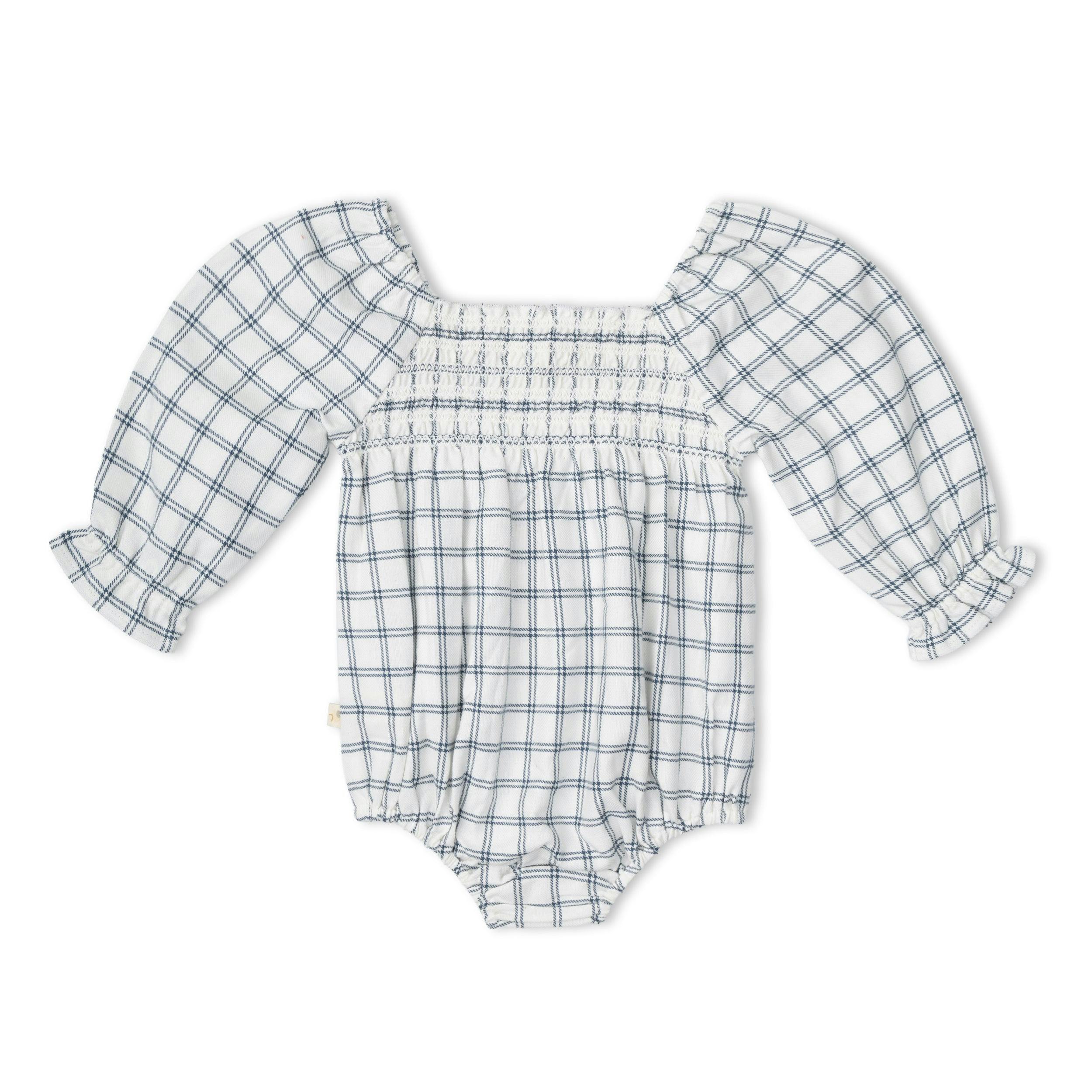 Organic Smocked Long Sleeve Romper - Window Plaids
