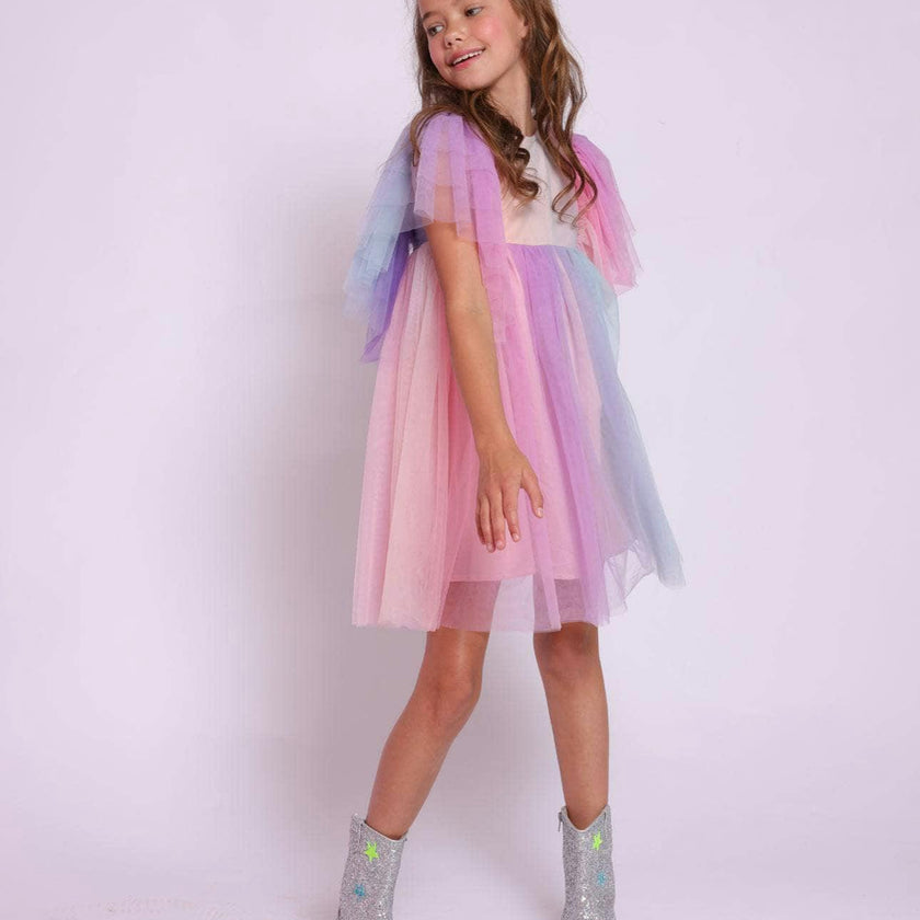 Cotton Candy Dream Flutter Sleeve Tulle Dress
