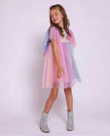 Cotton Candy Dream Flutter Sleeve Tulle Dress